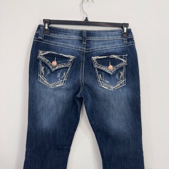 Cato Premium Women SZ 10P Distressed Bootcut Jeans With Embroidered Back Pockets - Picture 13 of 16